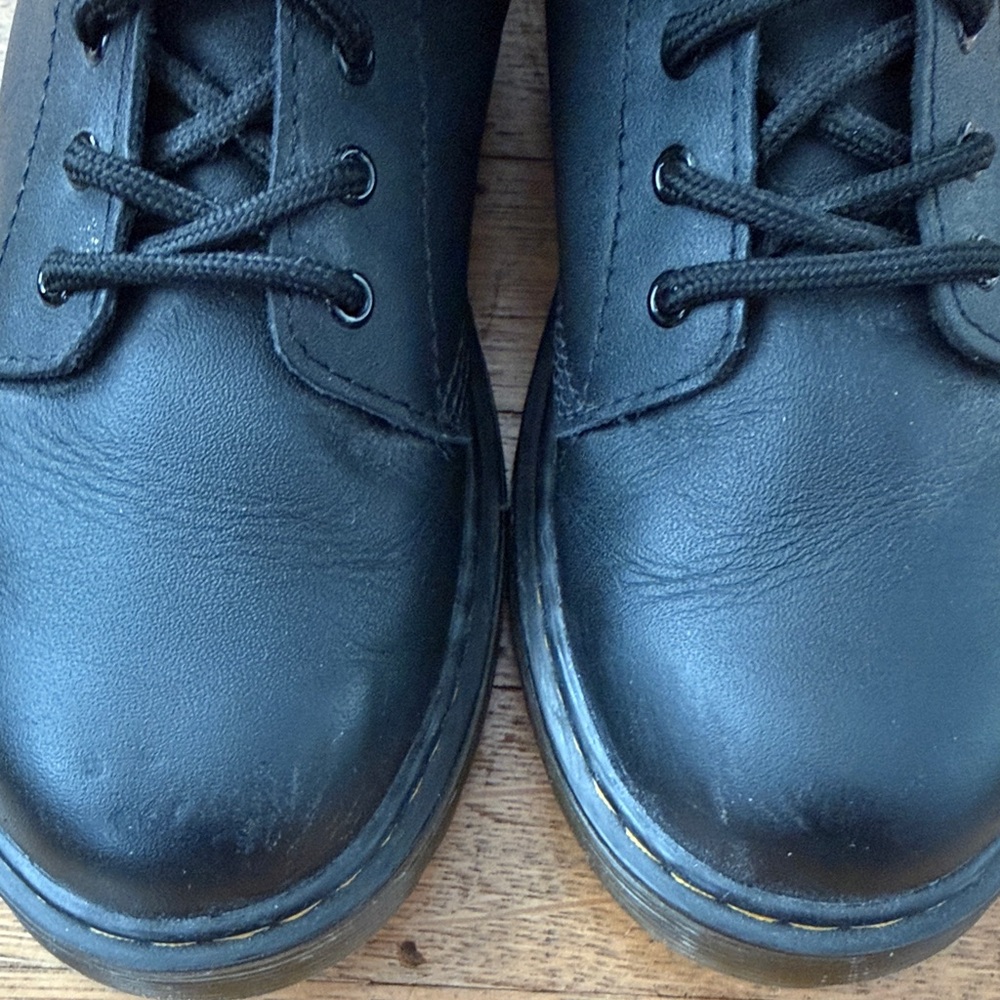 Dr. Martens Black Leather Lace-Up Ankle Boots with Yellow Stitching - Picture 3 of 10